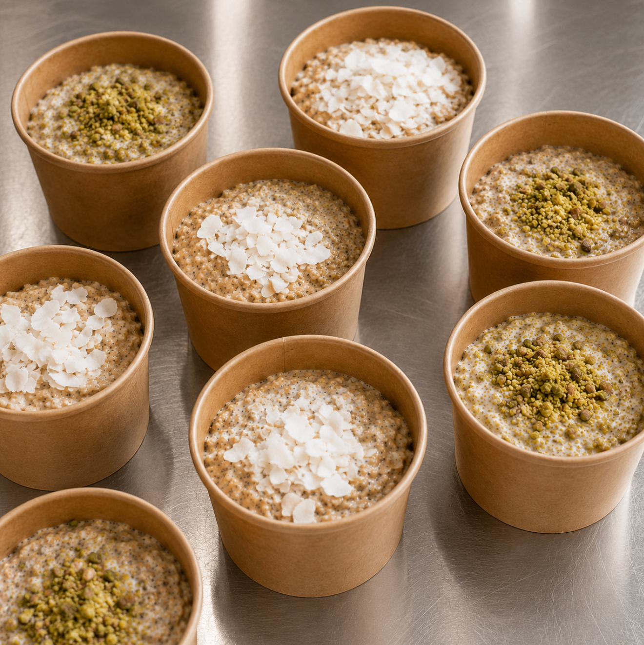 Ontbijtpotjes met yoghurt en granola voor een bedrijfslunch van BON Catering