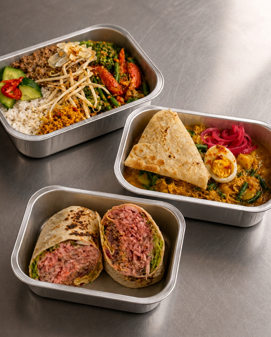 Warme maaltijd in een bakje voor een bedrijfslunch in Amsterdam, van BON Catering